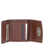 Elegant Ashwood Leather & Harris Tweed® Cloth Trifold Twist-Lock Purse Tan/Green Check: TW-10-10-TGNH
