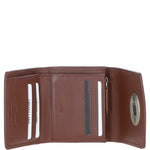 Elegant Ashwood Leather & Harris Tweed® Cloth Trifold Twist-Lock Purse Tan/Navy: TW-10-11-TN