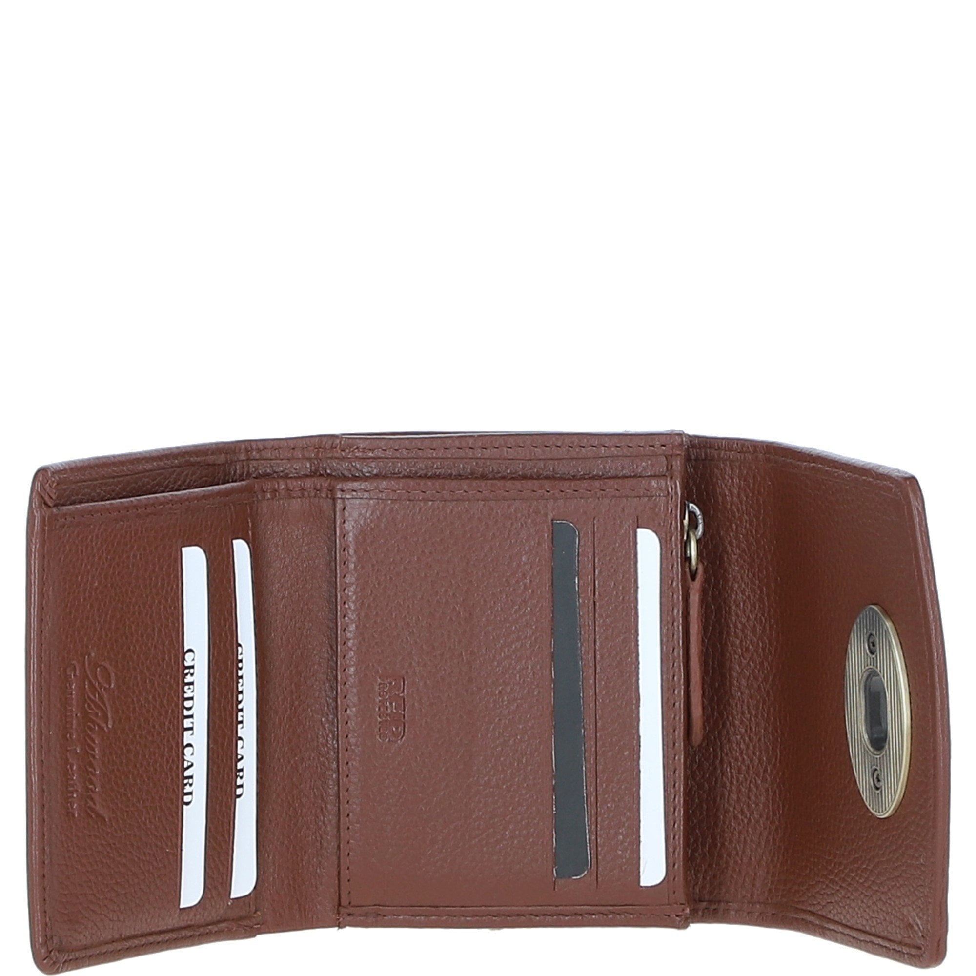 Elegant Ashwood Leather & Harris Tweed® Cloth Trifold Twist-Lock Purse Tan/Navy: TW-10-11-TN