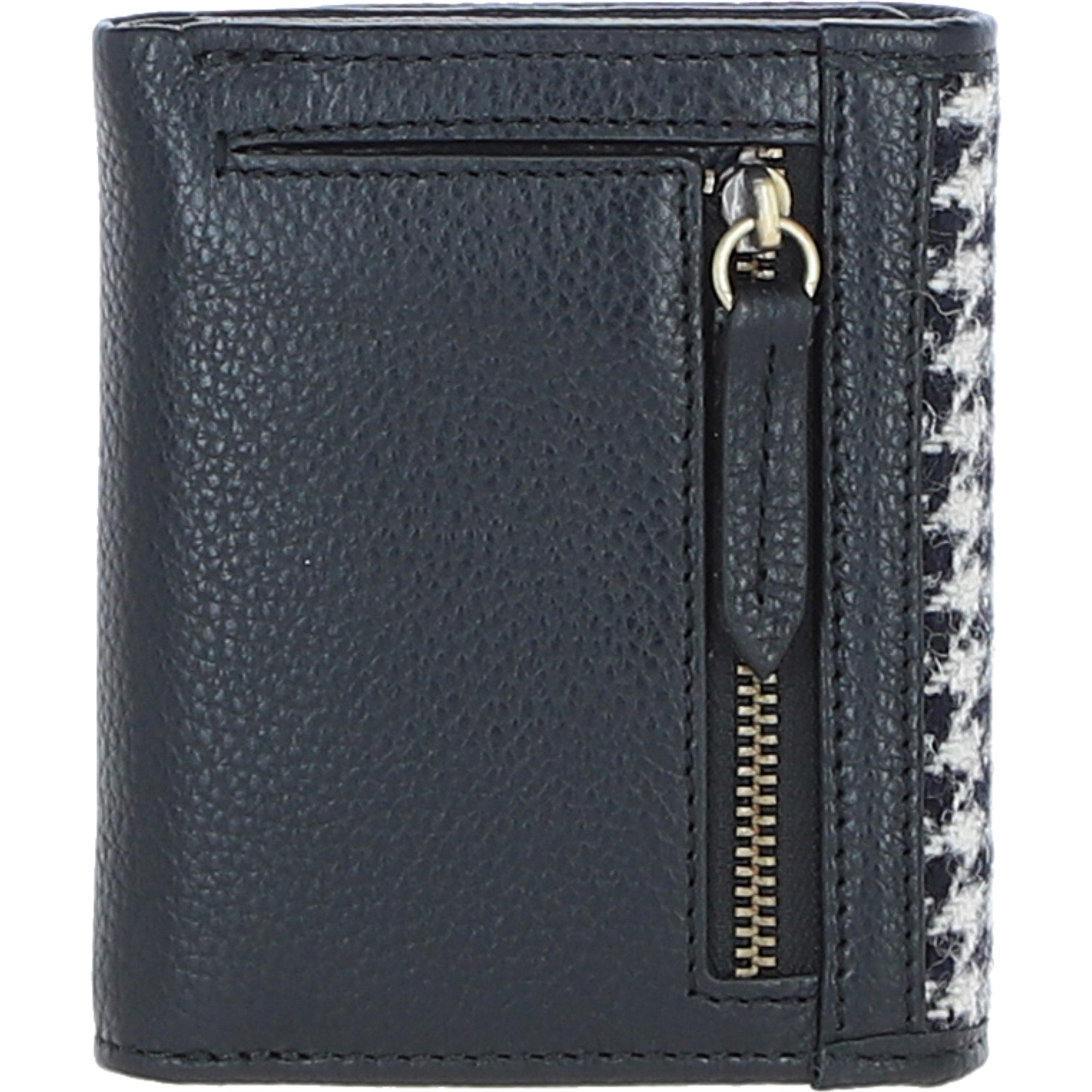 Elegant Ashwood Leather & Harris Tweed® Cloth Trifold Twist-Lock Purse Black/White: TW-10-12-BW