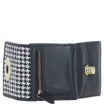 Elegant Ashwood Leather & Harris Tweed® Cloth Trifold Twist-Lock Purse Black/White: TW-10-12-BW