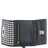 Elegant Ashwood Leather & Harris Tweed® Cloth Trifold Twist-Lock Purse Black/White: TW-10-12-BW