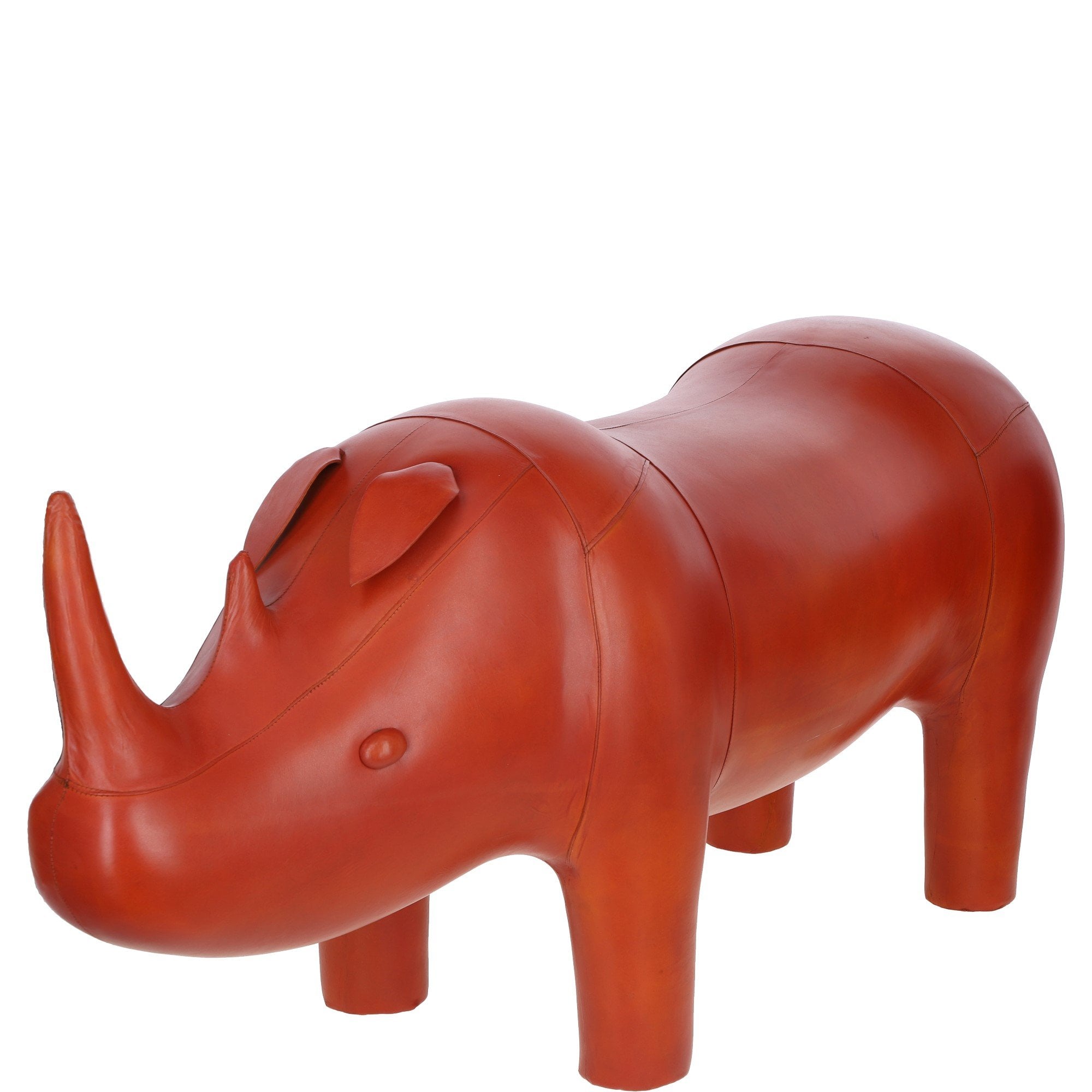 Handmade Extra Large Leather Footstool in Rhino Shape Tan: LA60-Rhino