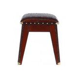Leather Covered Wood Frame Vintage Woven Leather Stool Chestnut: LF-142