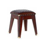 Leather Covered Wood Frame Vintage Woven Leather Stool Chestnut: LF-142