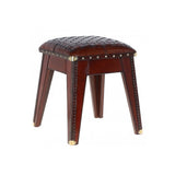 Leather Covered Wood Frame Vintage Woven Leather Stool Chestnut: LF-142