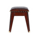 Leather Covered Wood Frame Vintage Woven Leather Stool Chestnut: LF-142