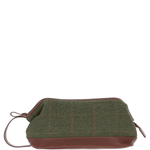 Ashwood Leather & Tweed Unisex Washbag Tan/Green Check: TW-40-10-TGNH
