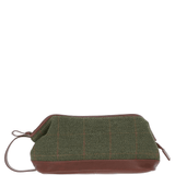 Ashwood Leather & Tweed Unisex Washbag Tan/Green Check: TW-40-10-TGNH