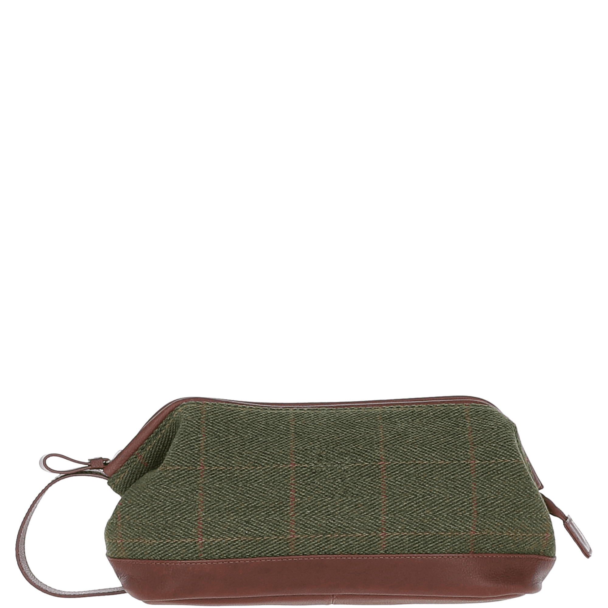 Ashwood Leather & Tweed Unisex Washbag Tan/Green Check: TW-40-10-TGNH