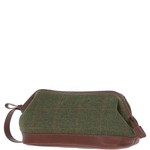 Ashwood Leather & Tweed Unisex Washbag Tan/Green Check: TW-40-10-TGNH