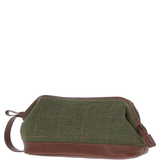 Ashwood Leather & Tweed Unisex Washbag Tan/Green Check: TW-40-10-TGNH
