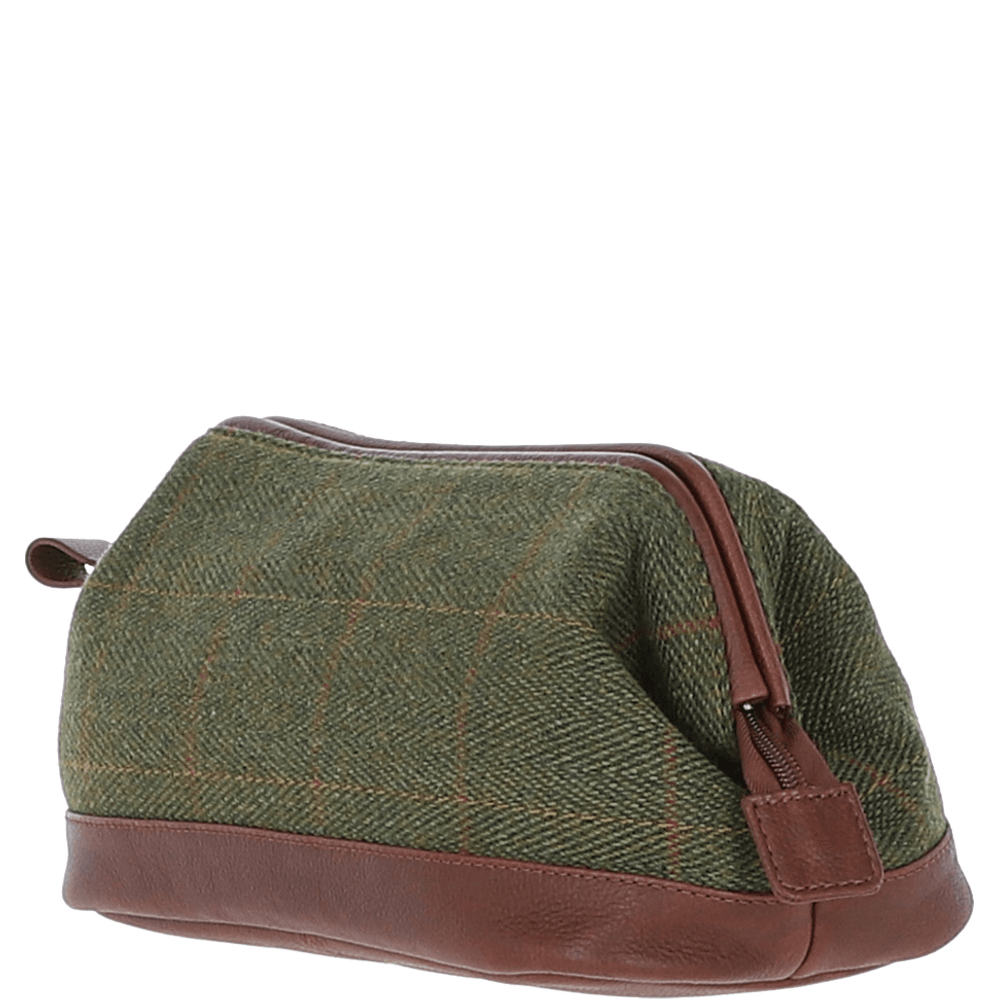 Ashwood Leather & Tweed Unisex Washbag Tan/Green Check: TW-40-10-TGNH