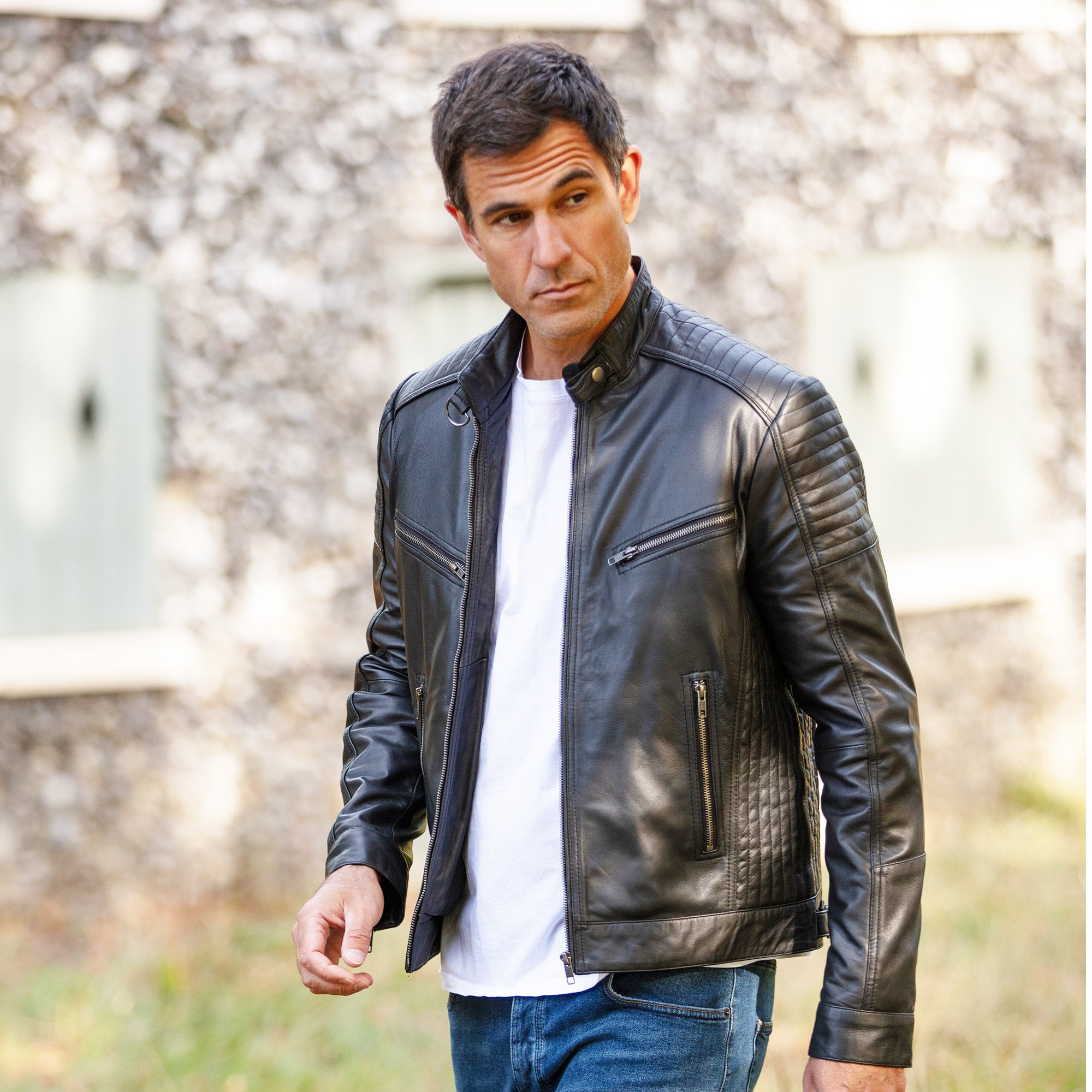 Mens  Leather Biker Jacket Black: G-6400