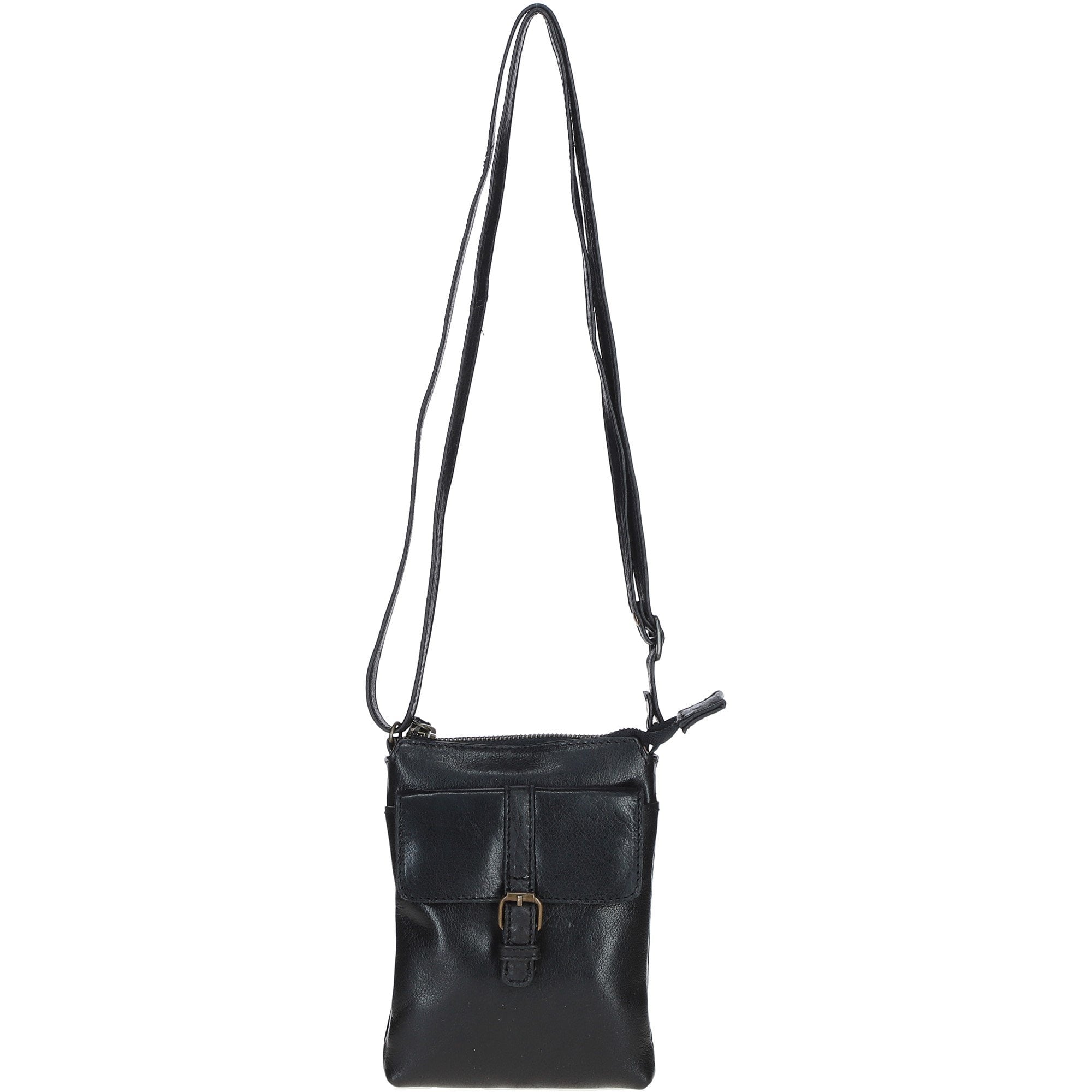 Compact Leather Phone Bag with Adjustable Strap and Brass Hardware Black: tl-002