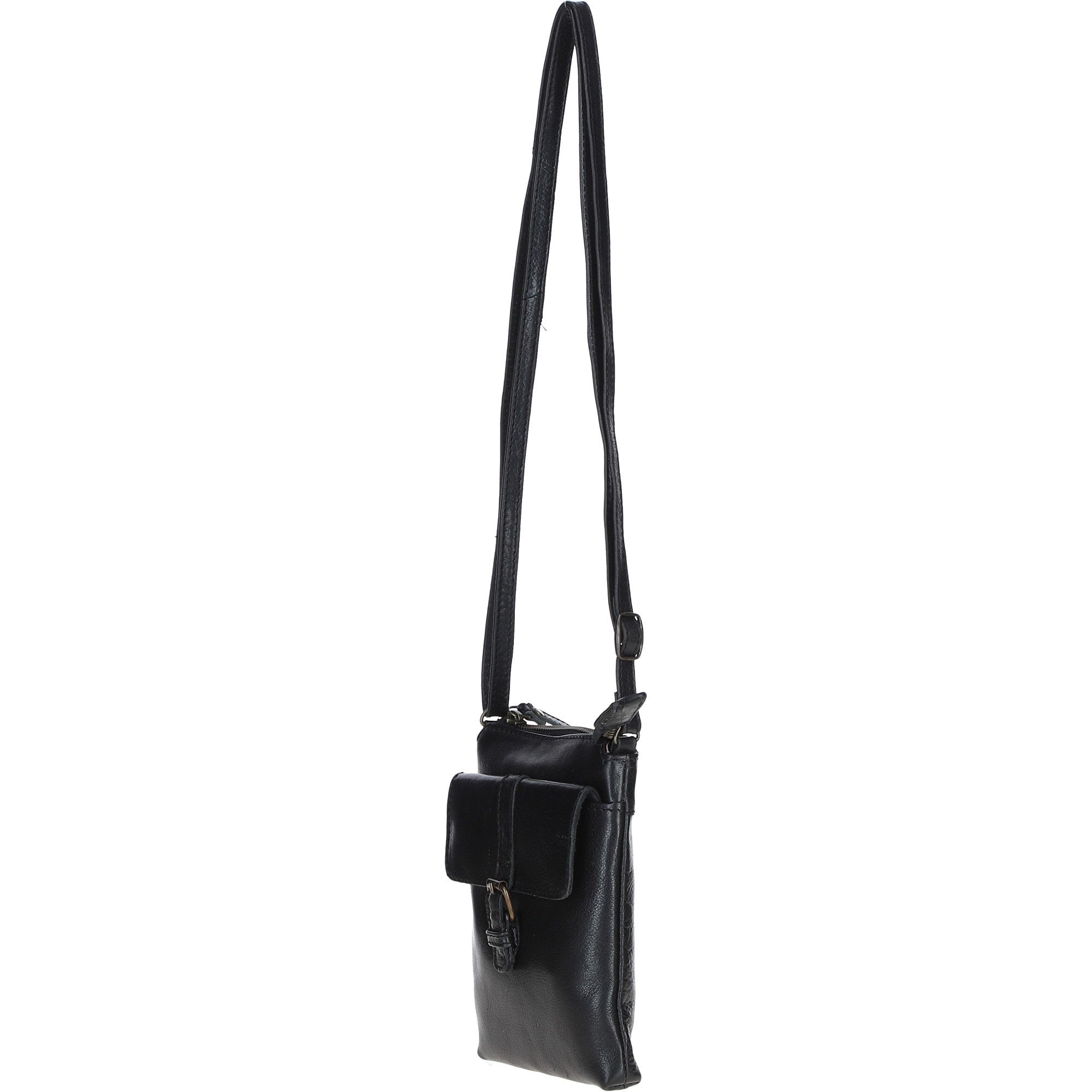 Compact Leather Phone Bag with Adjustable Strap and Brass Hardware Black: tl-002