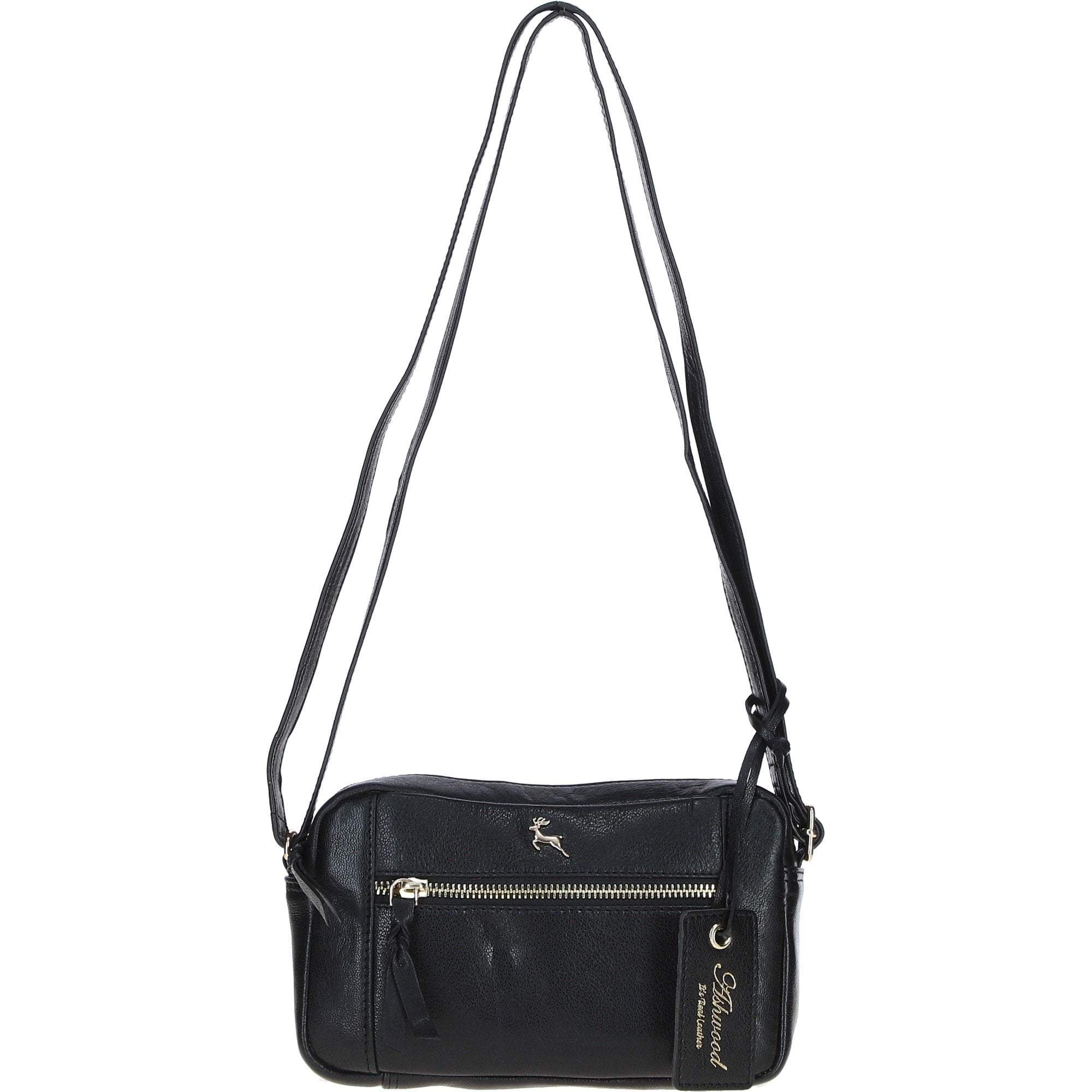 Leather Crossbody Bag with Adjustable Strap Black: Audrey