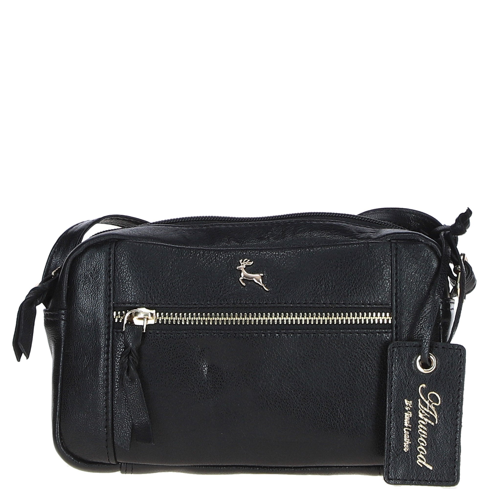 Leather Crossbody Bag with Adjustable Strap Black: Audrey