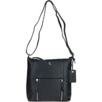 Practical Extending Pocket Leather Shoulder Bag Black: Donegal