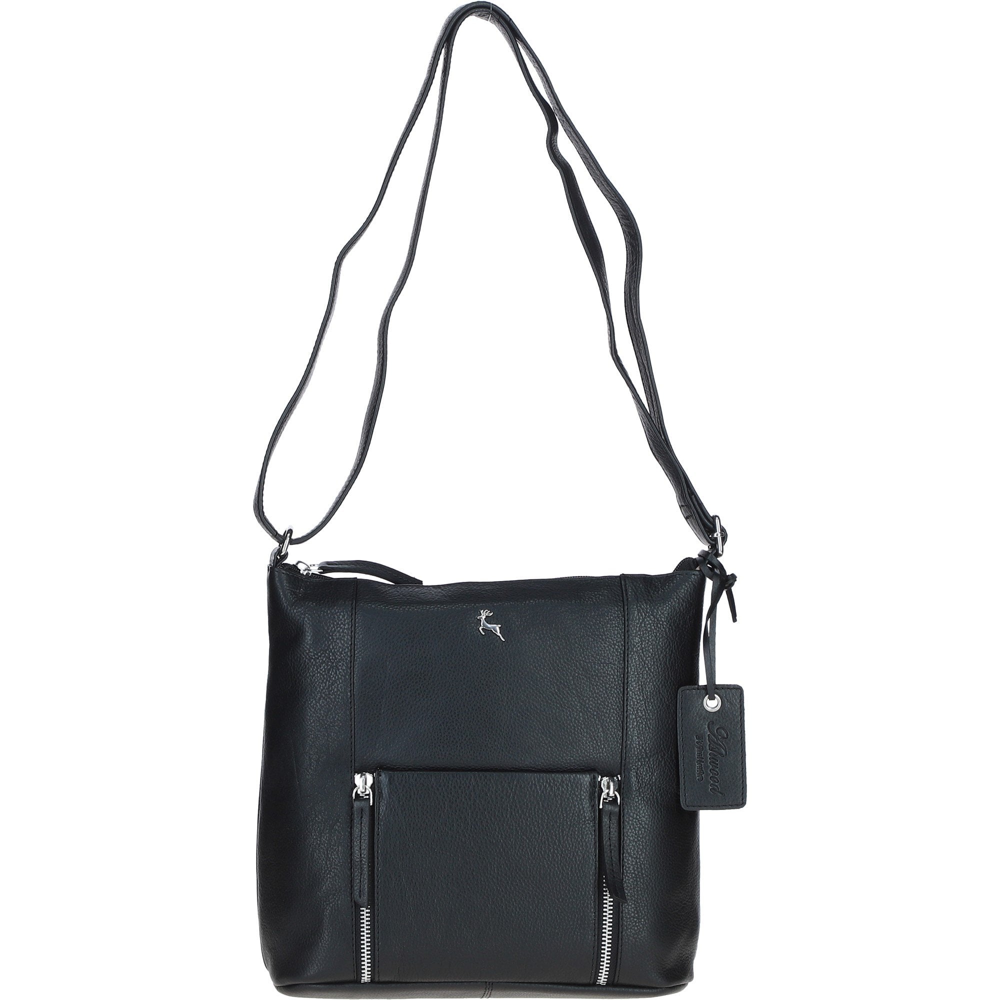 Practical Extending Pocket Leather Shoulder Bag Black: Donegal