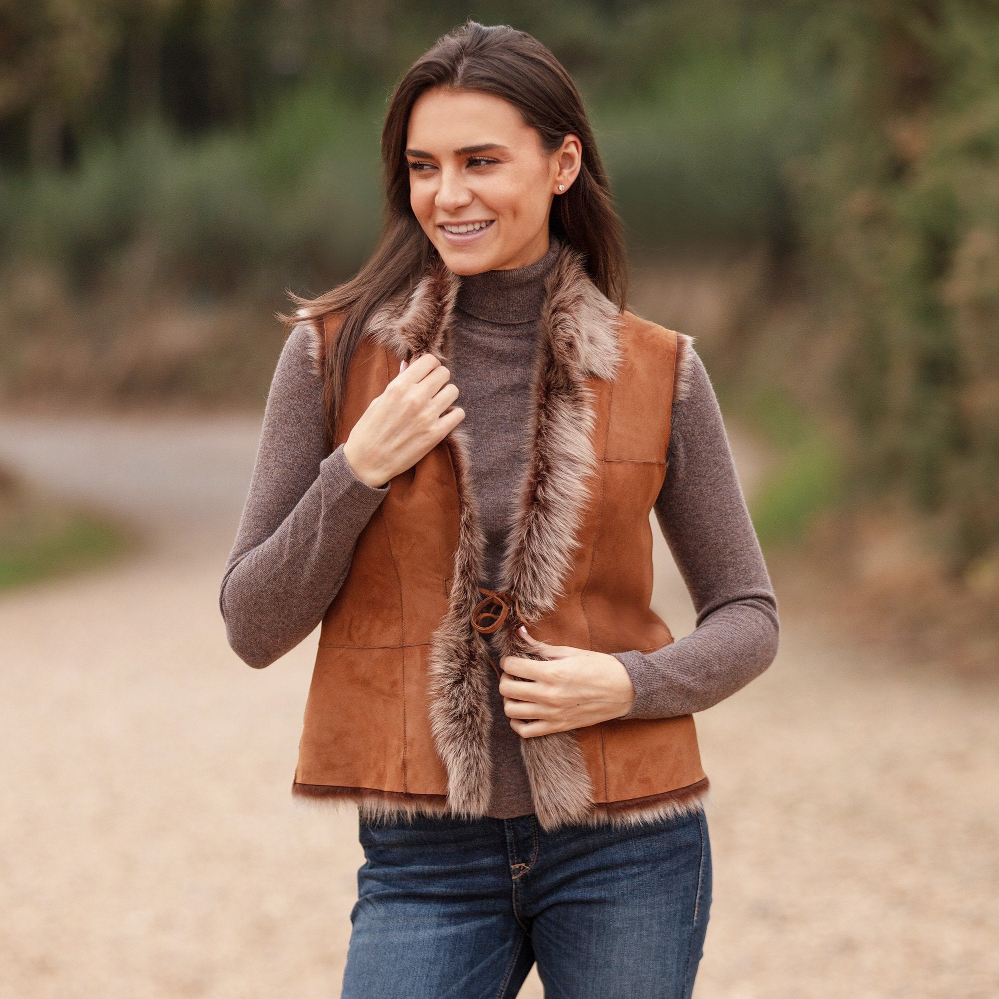 Reversible Toscana Suede Leather Gilet Whisky: KB-42