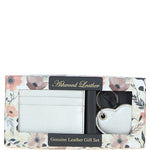 Leather Card Holder & Key Ring Gift Set Silver :slg-31342