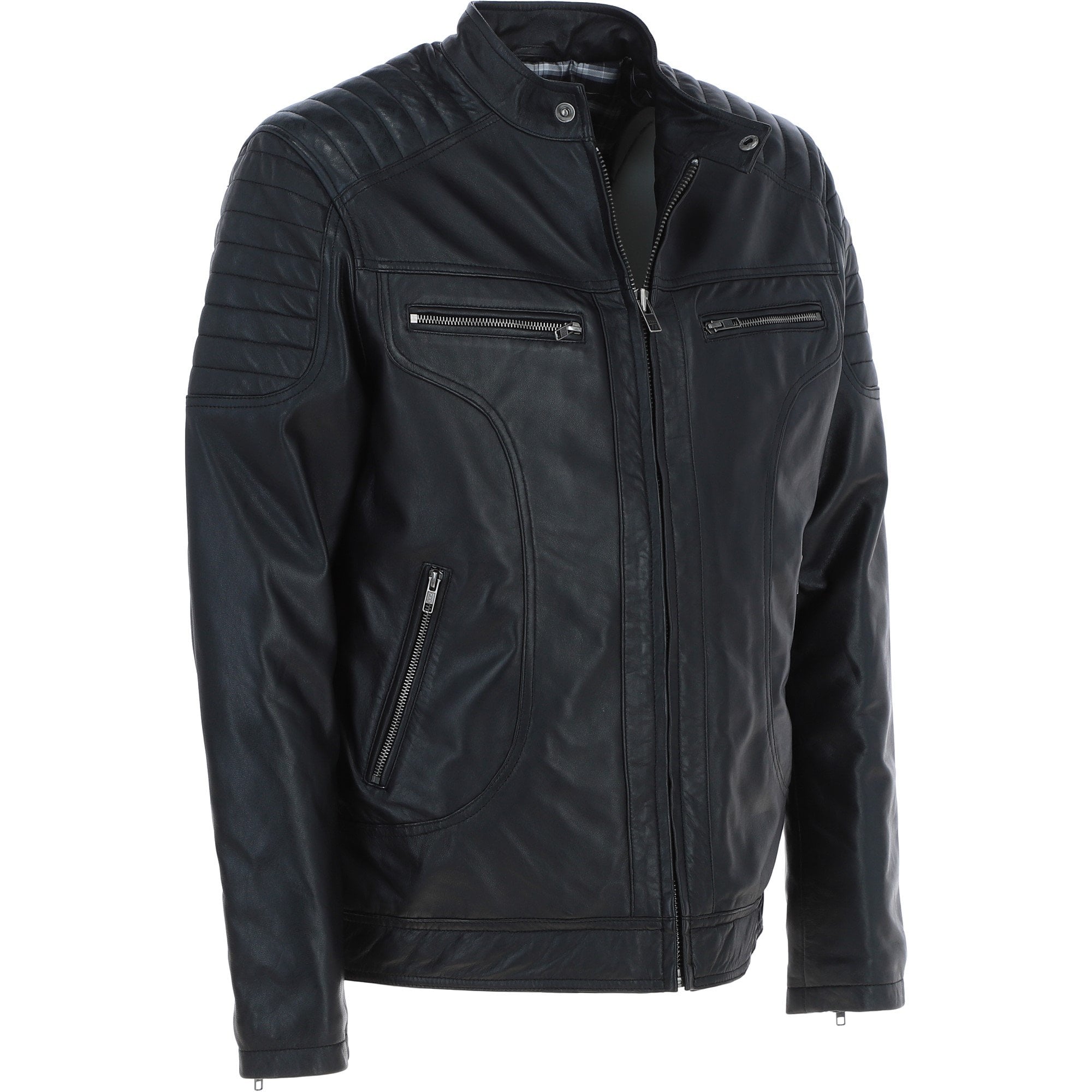 Mens Leather Biker Jacket Black: G-6200