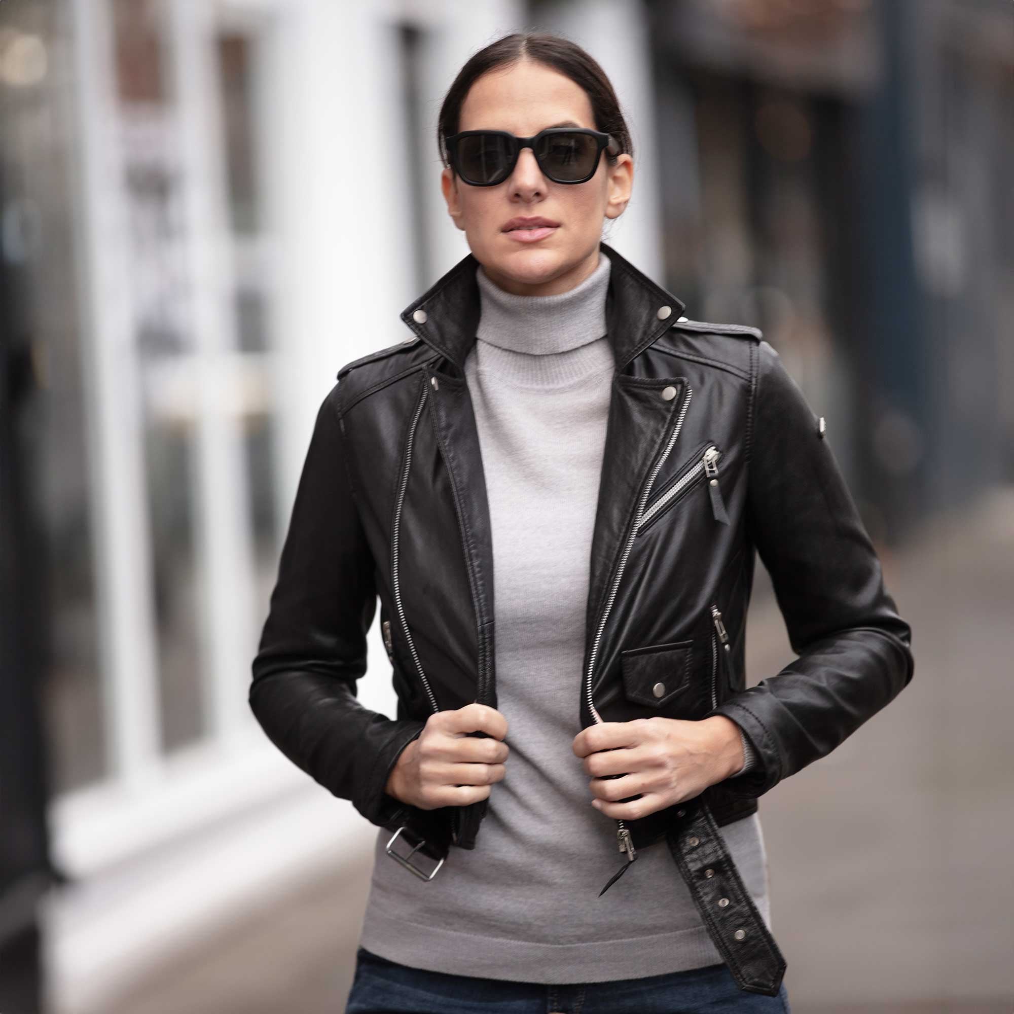 Ladies Leather Biker Jacket Black: Perfecto