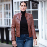 Women's Leather Biker Jacket Cognac: BikeX