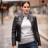Women's Leather Biker Jacket Black: BikeX