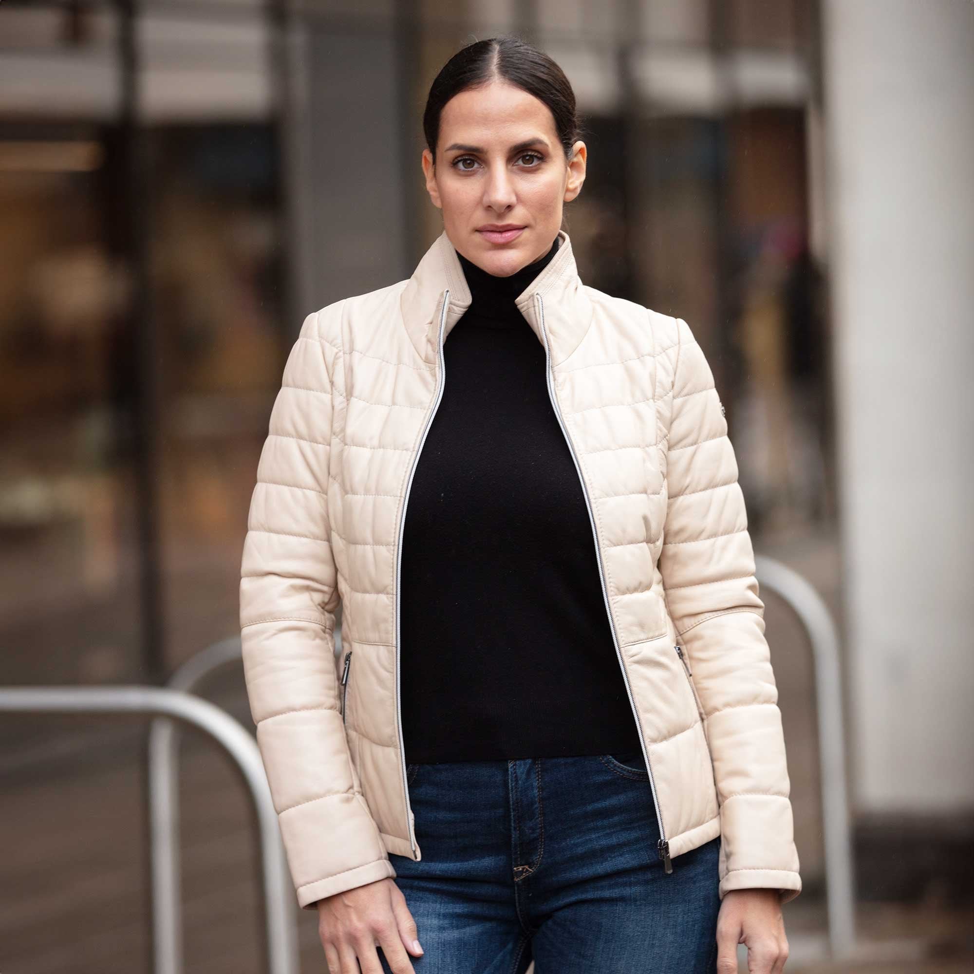 Women's Leather Jacket Beige: Anita