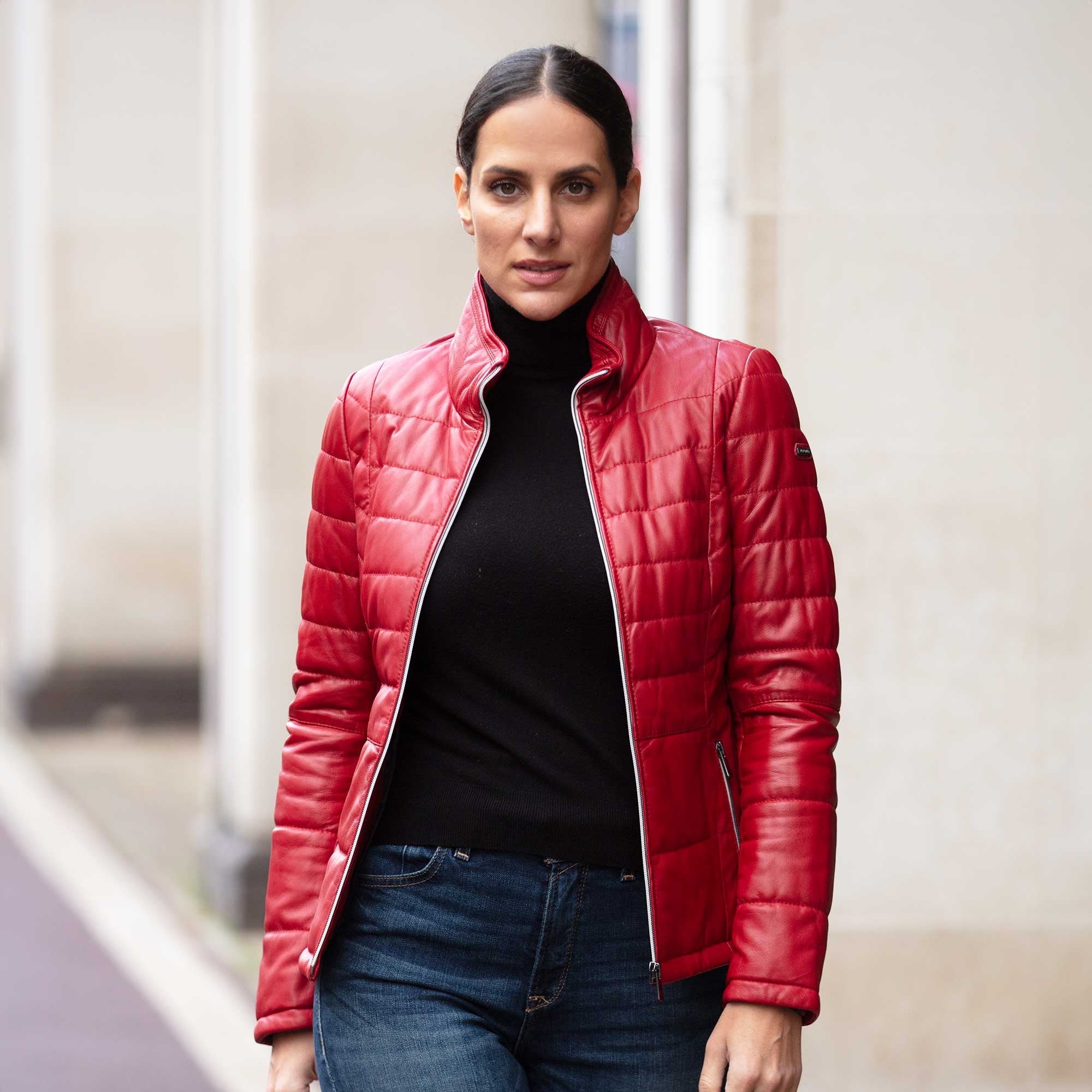 Women's Leather Jacket Red: Anita