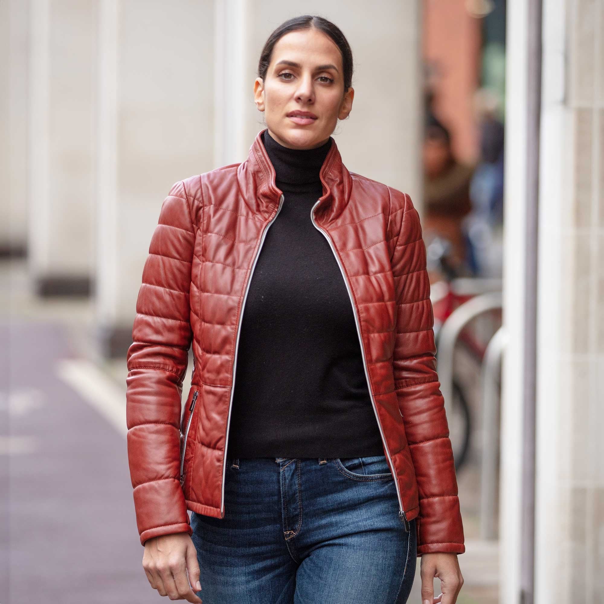 Women's Leather Jacket Wine: Anita