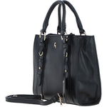 Real Leather Handbag with Adjustable Crossbody Strap Black: 64867
