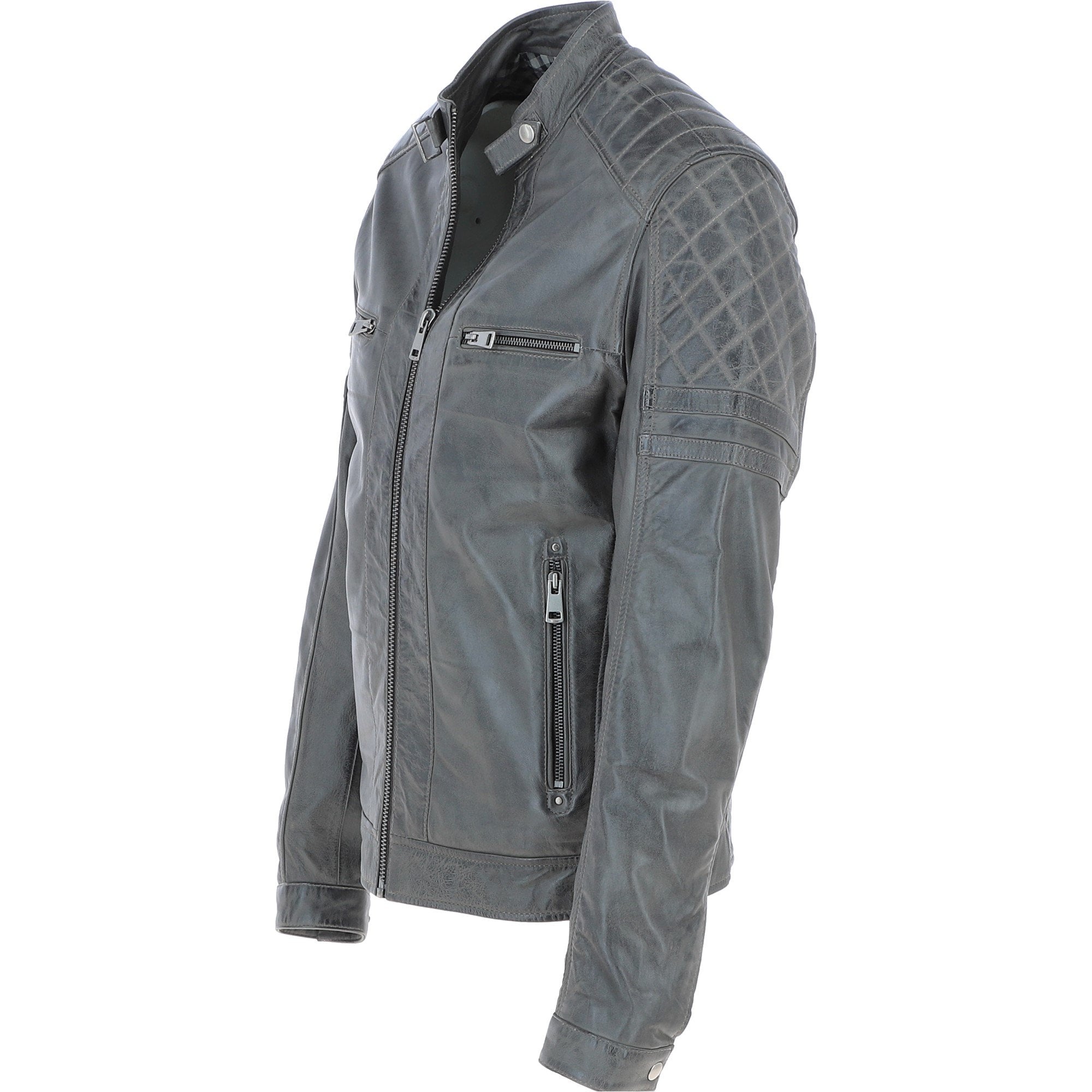 Ashwood Premium Leather Mens Vintage Biker Jacket Gray: AWM-N2