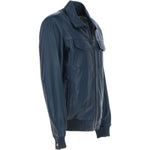 Real Leather Bomber Jacket With Brando Collar Navy: Prime Bomber