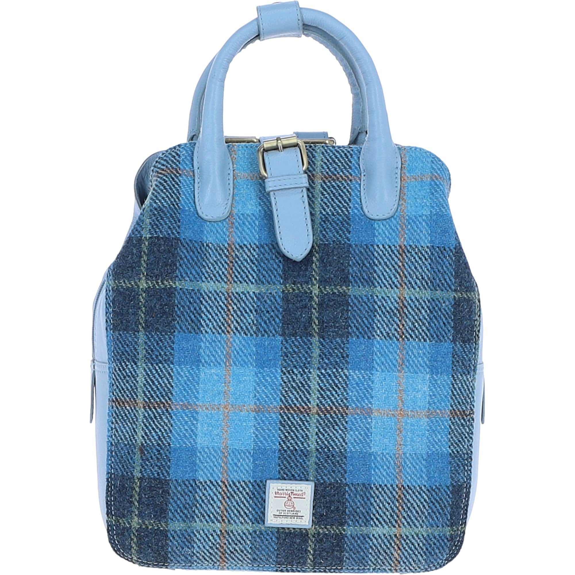 Ashwood Leather & Harris Tweed® Cloth Multi-Pocket Backpack Baby-blue/Blue: TW-66-19-BB
