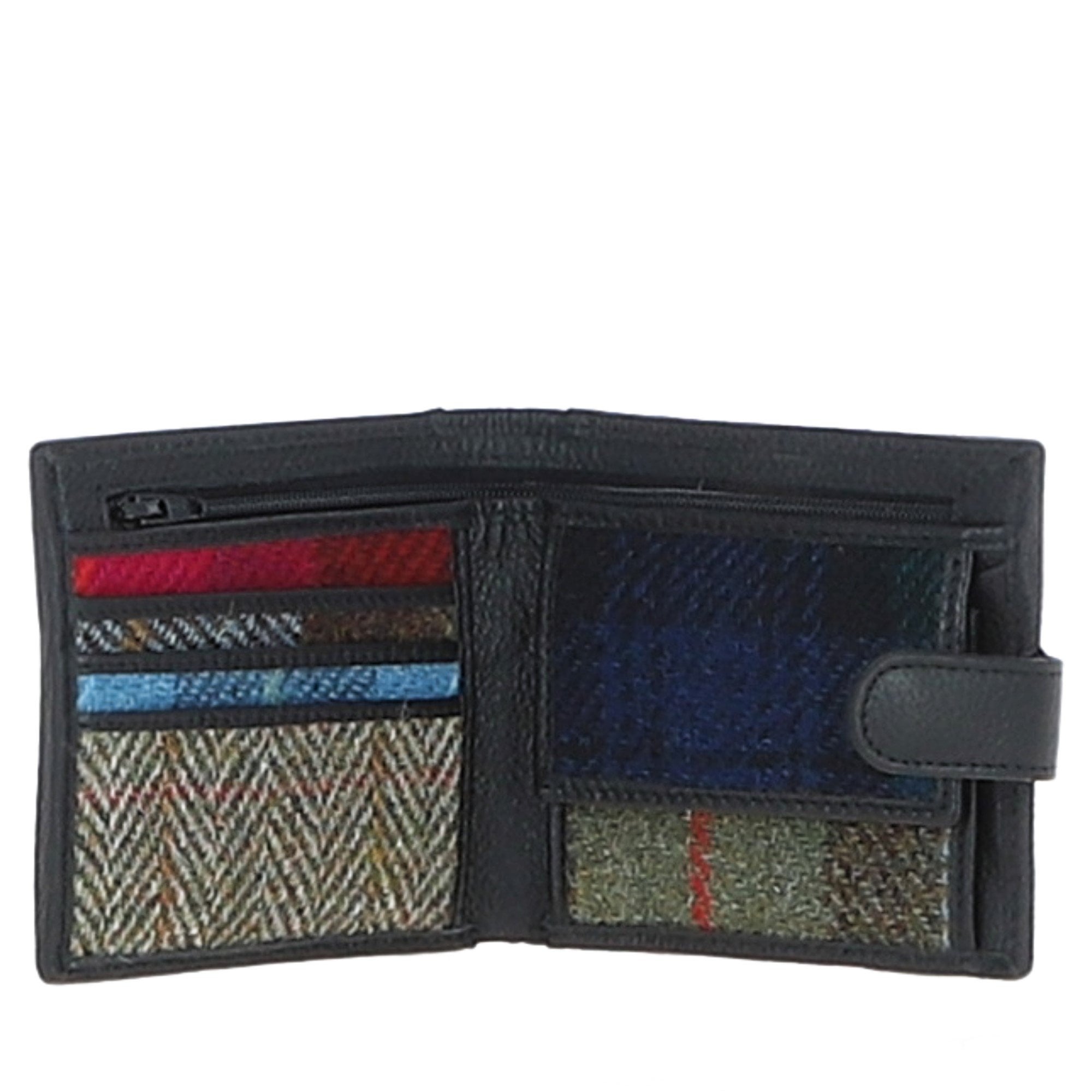 Ashwood Leather & Harris Tweed® Cloth Bi-Fold Wallet Black/Mix: TW-80-23-BM