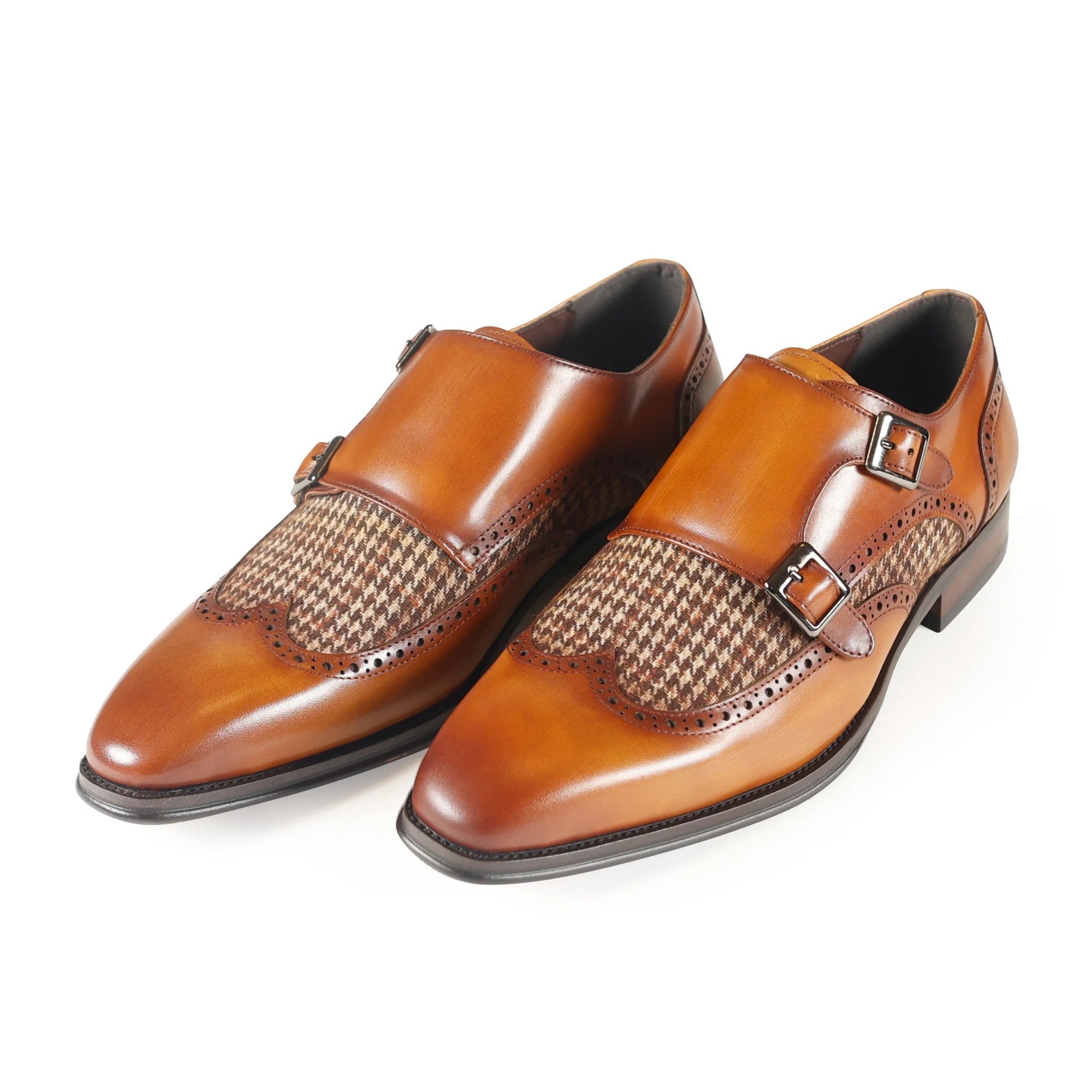 Azor Men's Monk Strap Leather Brogue's Tan/Tweed: LC ALICANTE