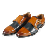 Azor Men's Monk Strap Shoes Tan/Navy: LC LOMBARDY
