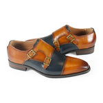 Azor Men's Monk Strap Shoes Tan/Navy: LC LOMBARDY