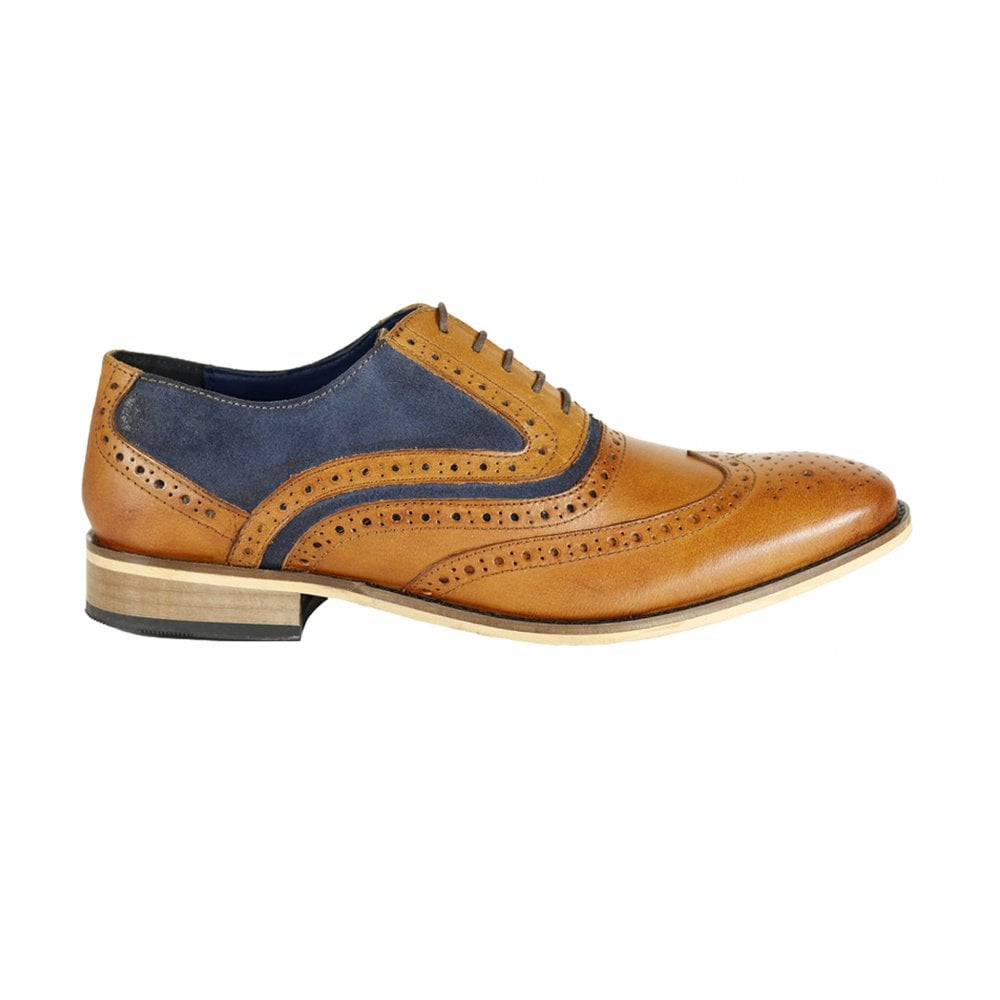 Front Men’s Two-Tone Leather Brogue Shoes Tan/navy: LC Spencer