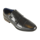 Front Men's Double Strap Leather Shoes Black: LC Davies