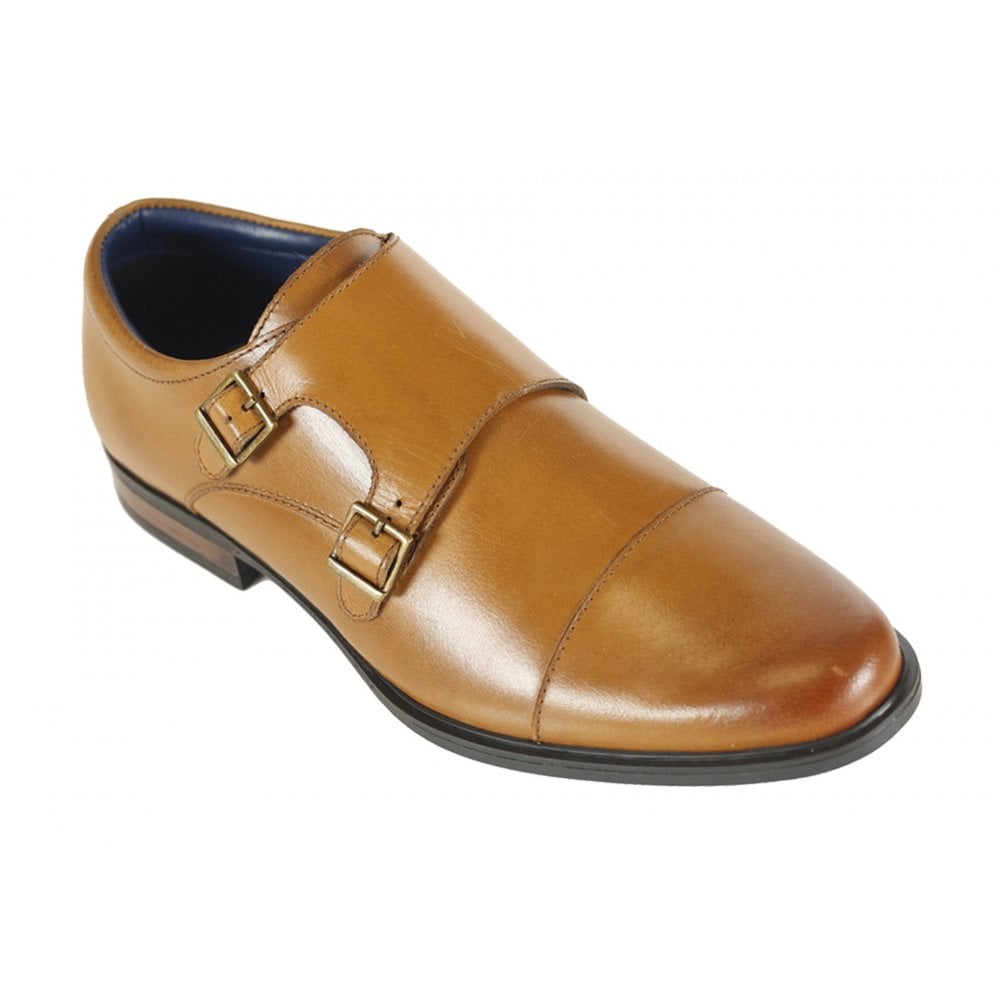 Front Men's Double Strap Leather Shoes Tan: LC Davies