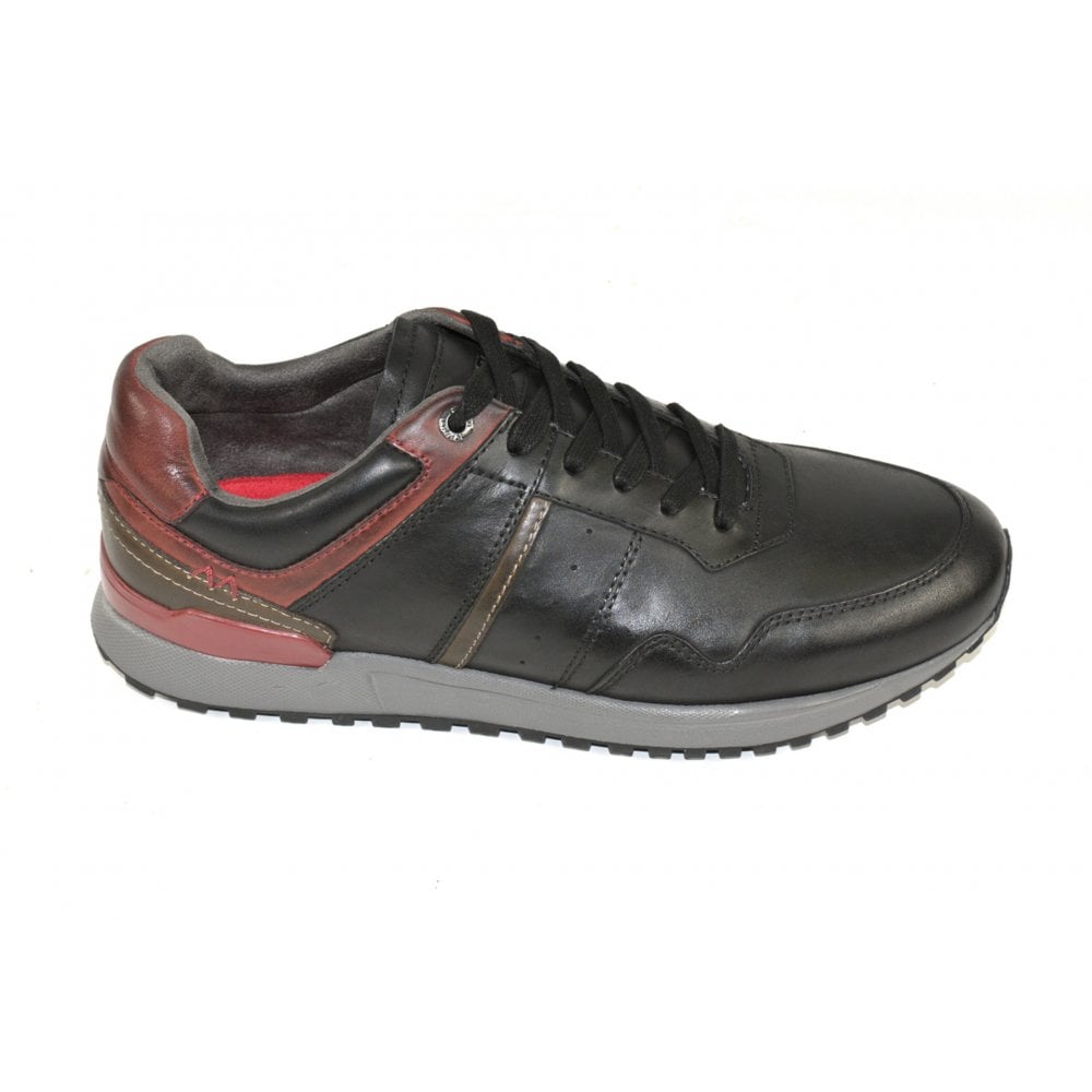 Front Men's Leather Casual Trainers Black/Burgundy: LC BRESCIA