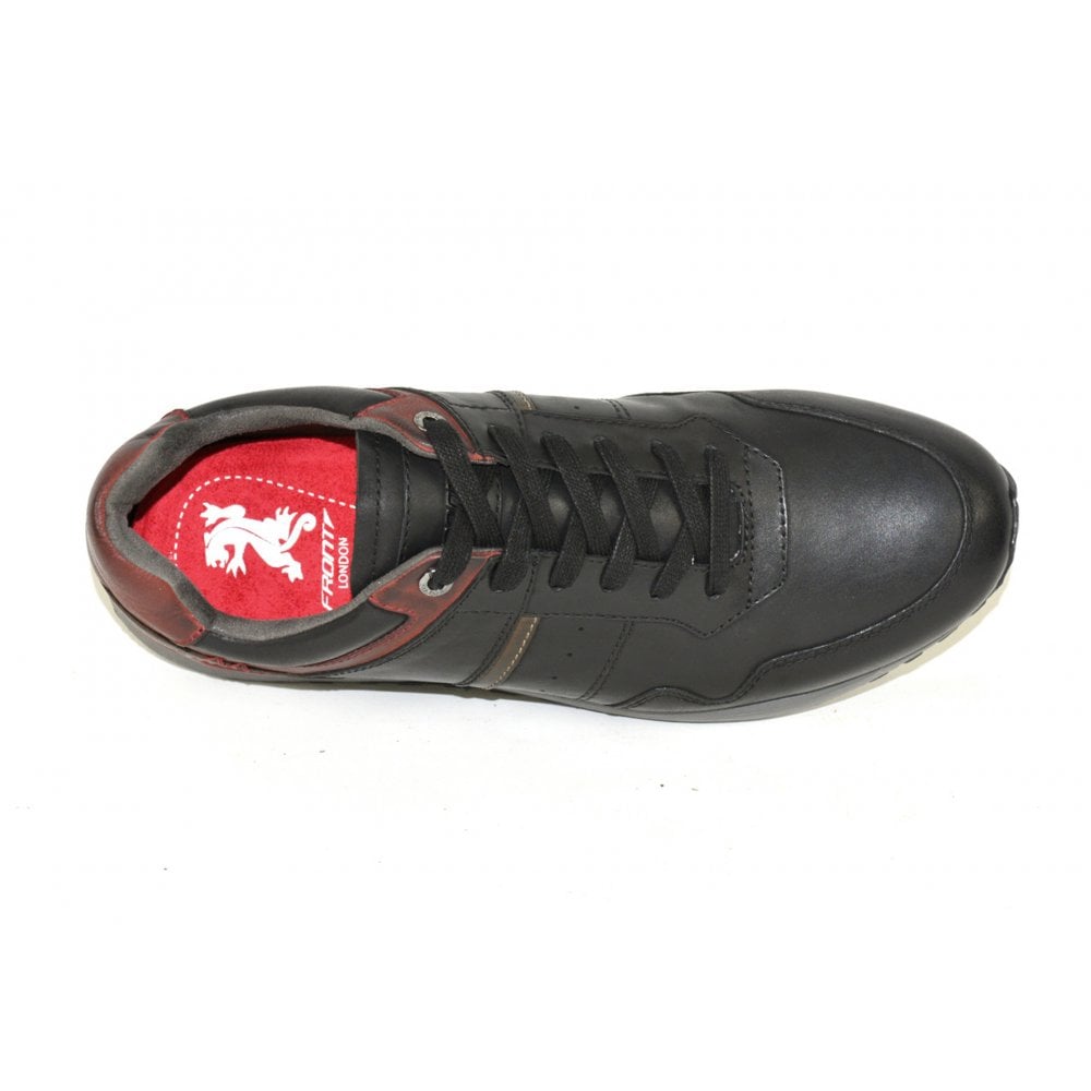 Front Men's Leather Casual Trainers Black/Burgundy: LC BRESCIA