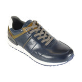 Front Men's Leather Casual Trainers Navy/Tan: LC BRESCIA
