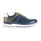 Front Men's Leather Casual Trainers Navy/Tan: LC BRESCIA