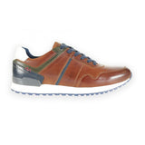 Front Men's Leather Casual Trainers Tan/Navy: LC BRESCIA