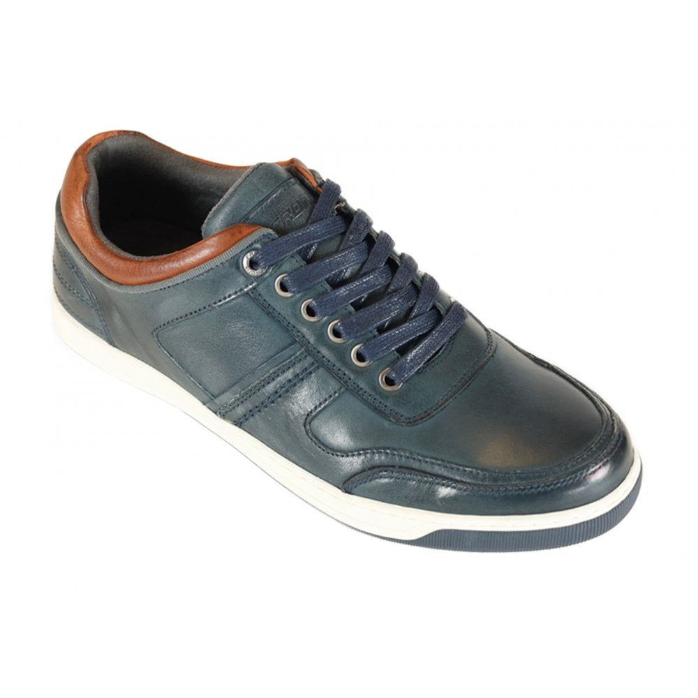 Front Men's Casual Leather Lace-up Trainers Navy: LC RENZO